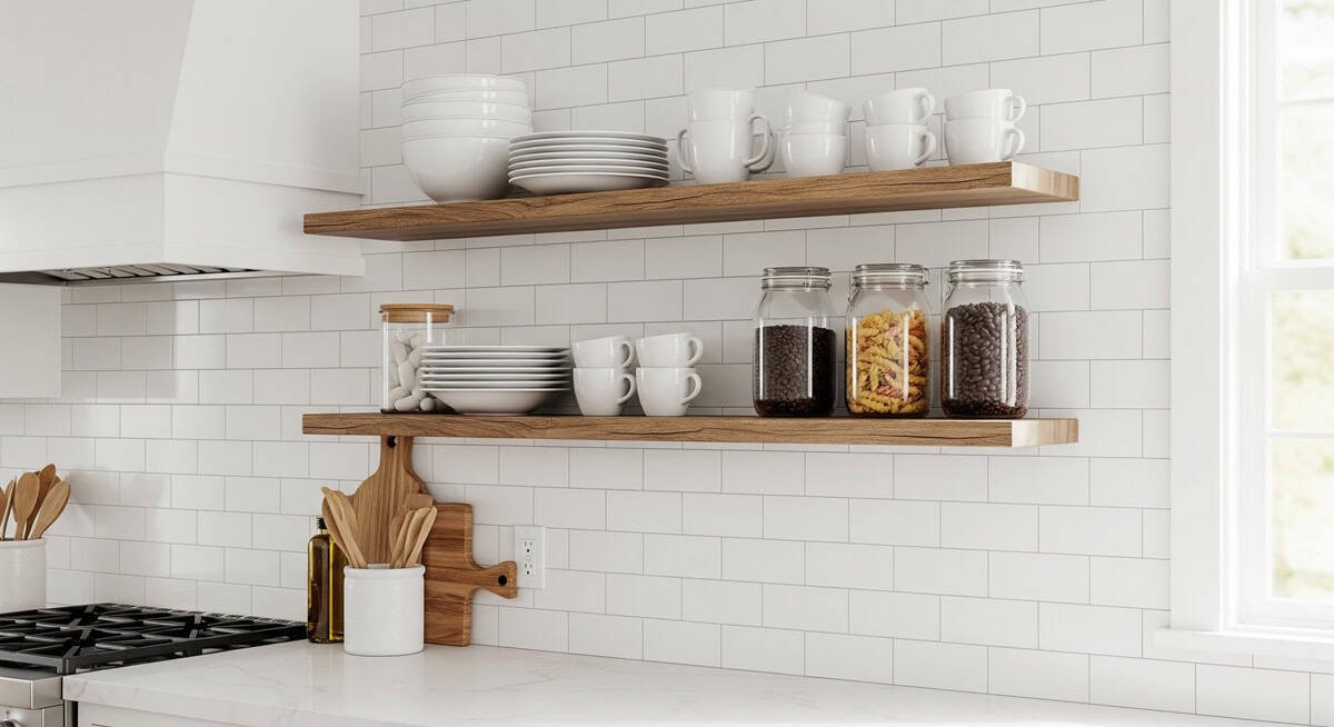 Pasang didapur rak dinding floating di dapur